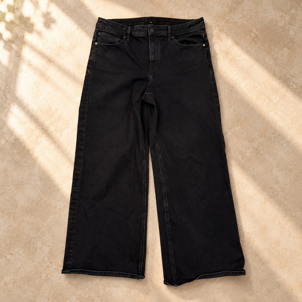 Quince Bella Stretch Wide Leg Jeans 32 Black High Rise Casual Denim Pants